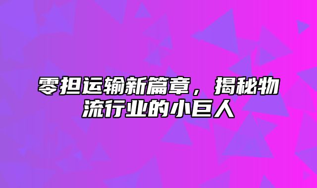 零担运输新篇章，揭秘物流行业的小巨人