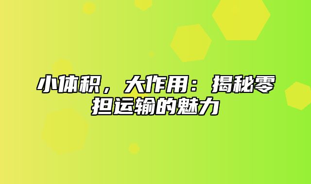 小体积，大作用：揭秘零担运输的魅力