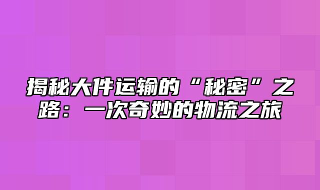 揭秘大件运输的“秘密”之路：一次奇妙的物流之旅