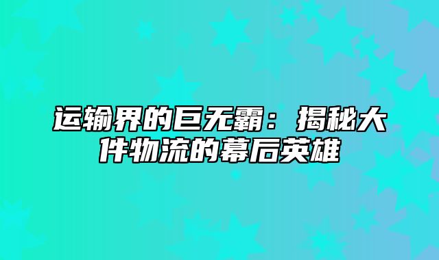 运输界的巨无霸：揭秘大件物流的幕后英雄