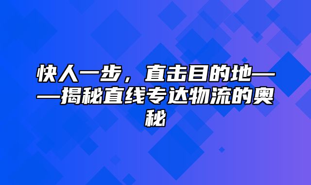 快人一步，直击目的地——揭秘直线专达物流的奥秘