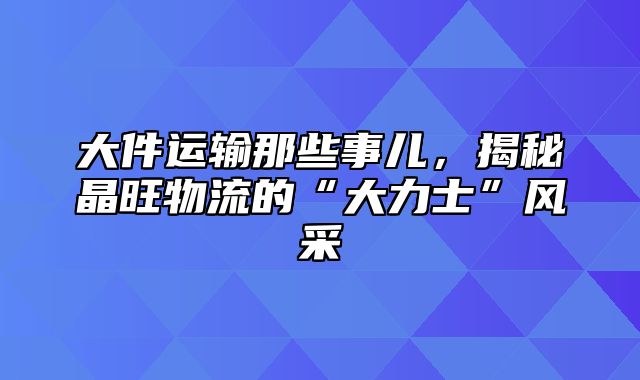 大件运输那些事儿，揭秘晶旺物流的“大力士”风采