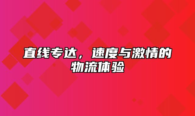 直线专达，速度与激情的物流体验